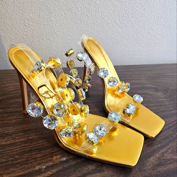 Azalea Wang "Everly" Gold 12M Heels - Picture 1 of 8